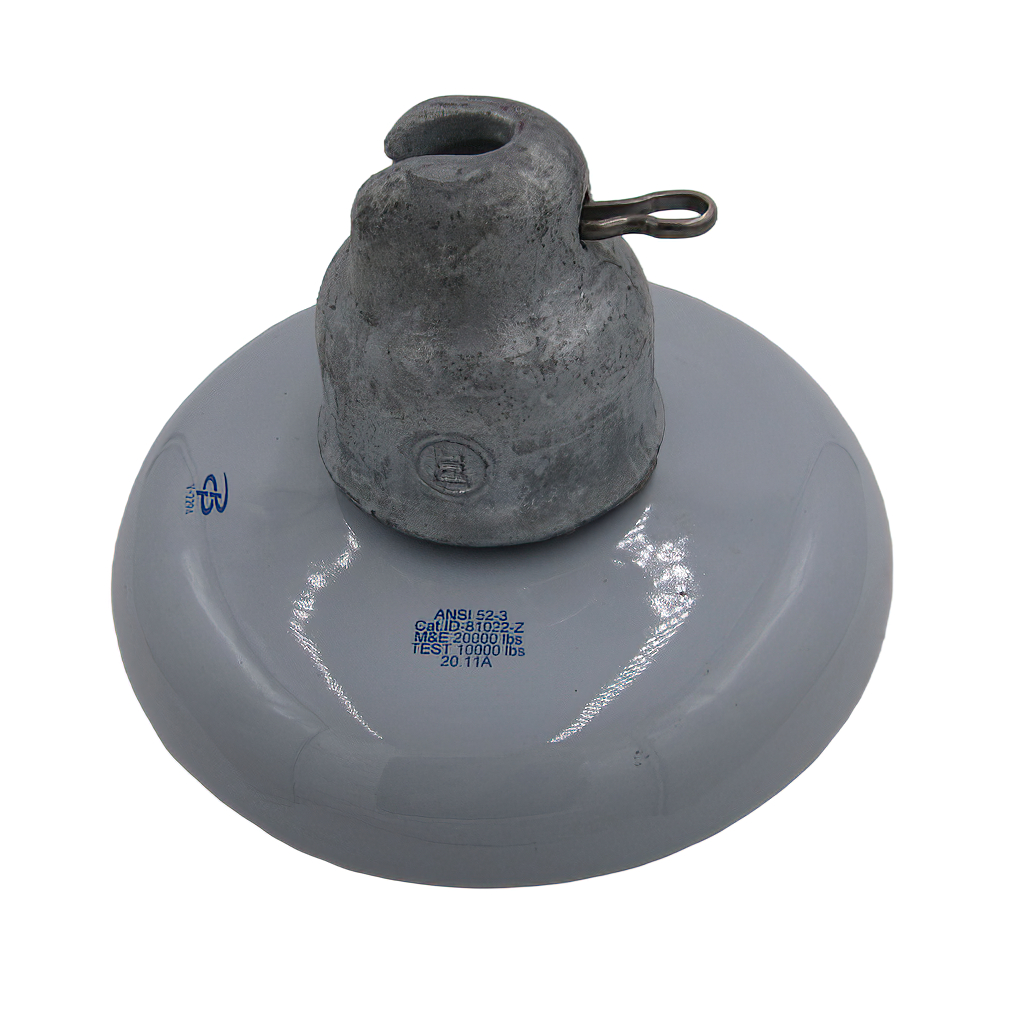 52-3H, 20kip M&E Strength, ANSI 70 Gray Glaze, Zinc Sleeve, Ball and Socket Suspension Insulator